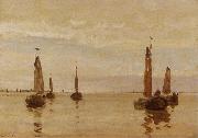 Willem Bastiaan Tholen Fishing boats in a calm oil painting